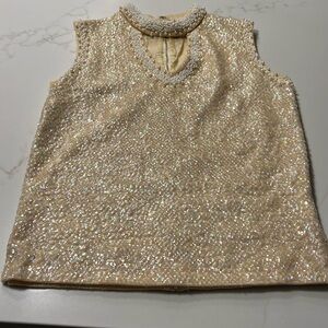 Bonwit Teller Vintage Fully Lined Sleeveless Sequin & Bead Top Full Zip | Sz 10